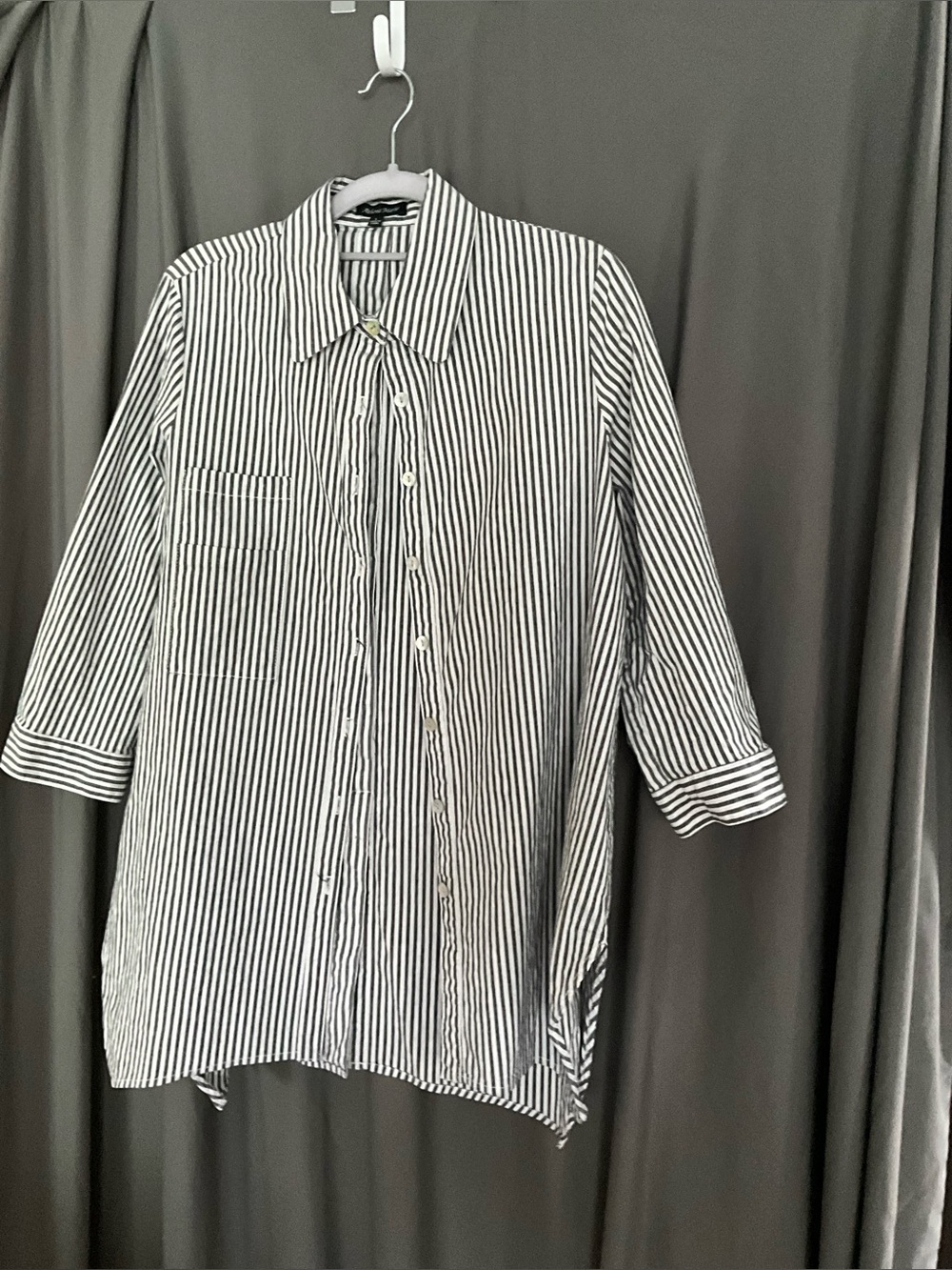 Unique 100% Cotton Charcoal & White Striped Button-Up Top